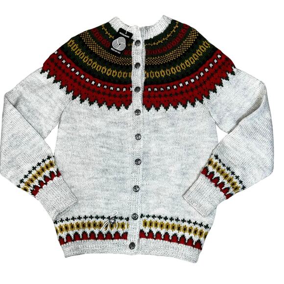 Vintage Icelandic Norwegian Style fairisle handmade women Cardigan Wool Sweater - Picture 1 of 9